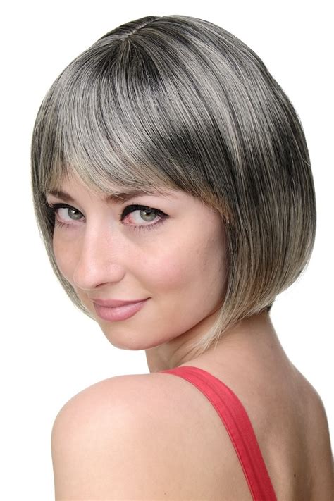 6" Straight  Capless Short Grey Wigs