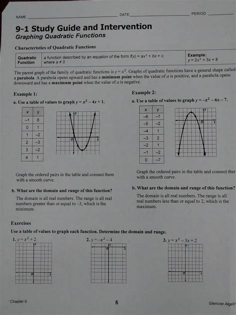 6 1 Study Guide And Intervention Graphing Quadratic Functions Answers Epub