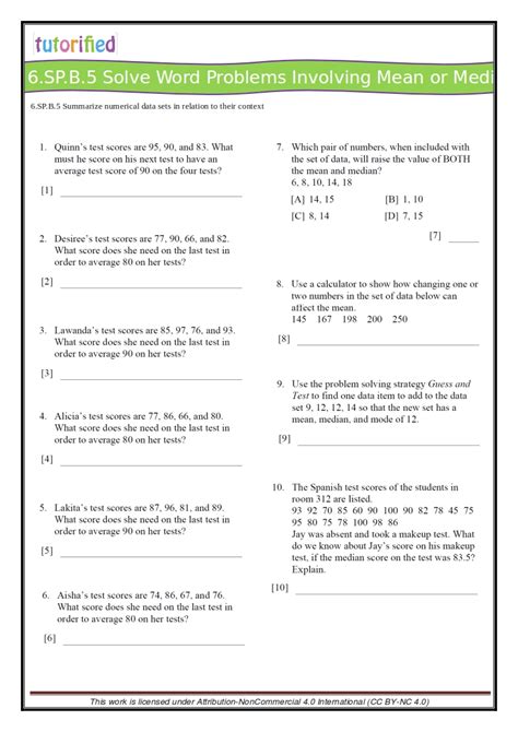6th Grade Common Core Math Worksheets Printable Word Problems