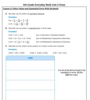 6th Grade Everyday Mathematics Study Link 6 10 Answers Doc