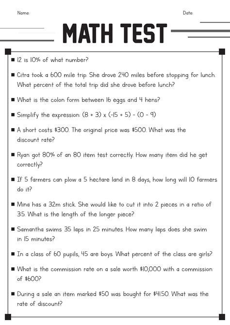 6th Grade Math Test With Answers PDF