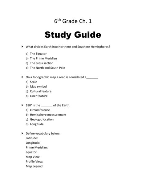 6th grade geography study guide Doc