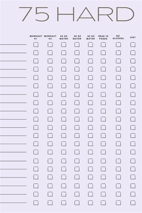 75 Day Hard Challenge Checklist Printable
