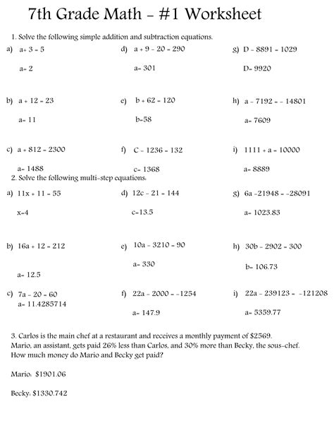 7th Grade Math Test Printable