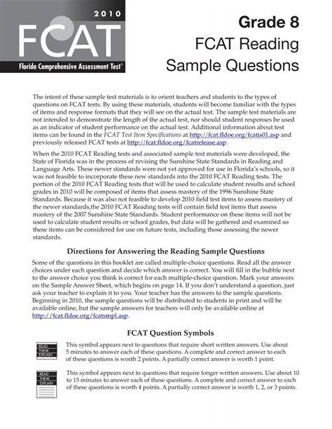 7th Grade Reading Fcat Practice Test Answers PDF