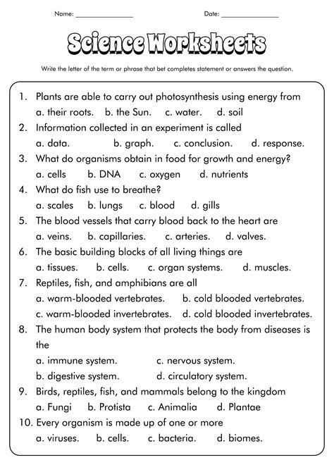 7th Grade Science Worksheets With Answers PDF