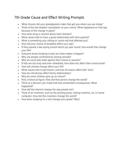 7th grade cause effect writing prompts Epub