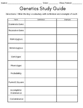 7th grade genetic study guide pdf Epub