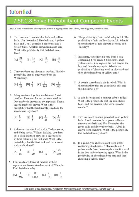 7th grade probability worksheets with answers PDF