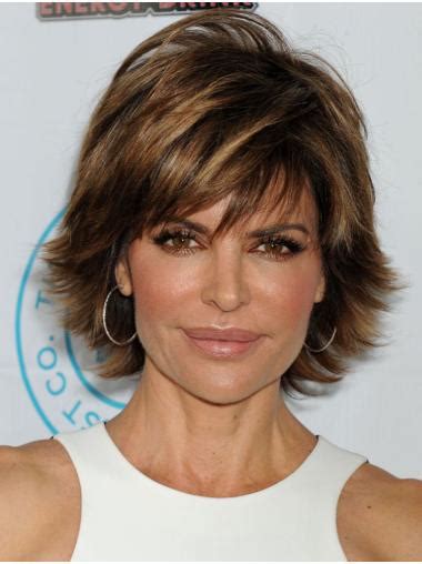 8" Capless Synthetic Short Brown With Highlights Lisa Rinna Wigs