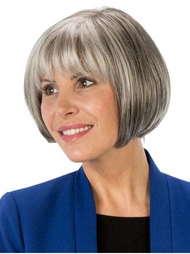 8" Grey Straight Bobs Affordable Monofilament Wigs