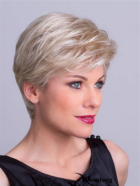 8" Platinum Blonde Short Layered Straight Synthetic Wigs Women