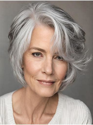 8" Short Bobs Grey Synthetic Wigs For Women