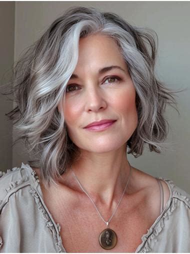 8" Short Grey Layered Front Lace Wig