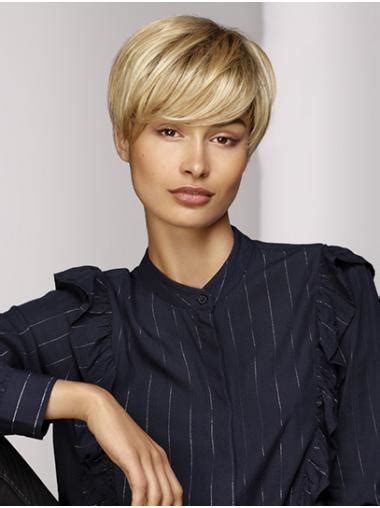 8" Short Straight Capless Blonde With Bangs High Quality Synthetic Wigs