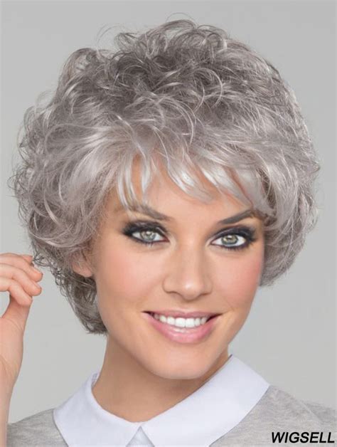 8" Short Top Lace Front Curly Grey Wigs