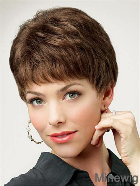 8" Straight Brown Boycuts Short Wigs