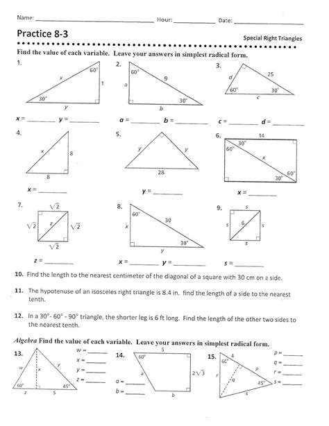 8 3 Practice Special Right Triangles Answers PDF