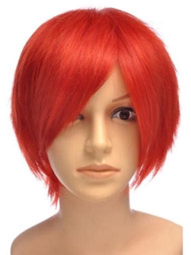 8 Inches Short Straight Lace Front Red Synthetic Wigs