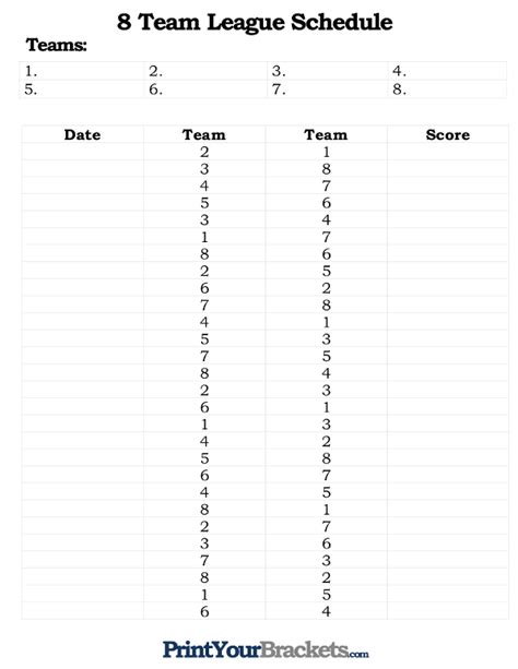 8 team league schedule Kindle Editon