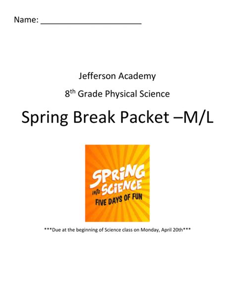 8th Grade Science Spring Break Packet Answers Doc