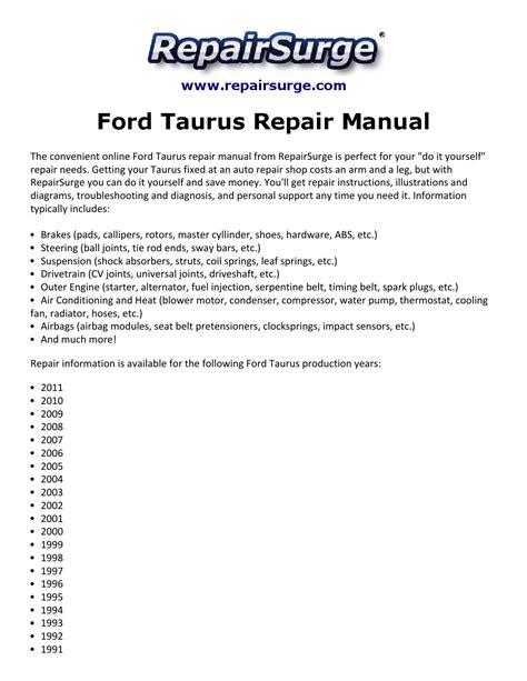 92 ford taurus repair manual PDF