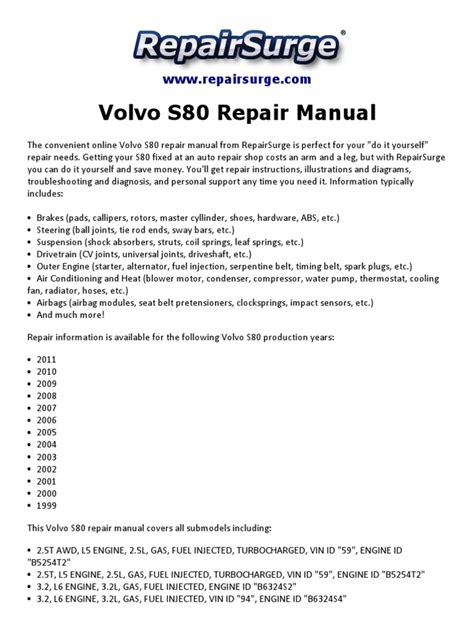 99 volvo s80 service manual Doc