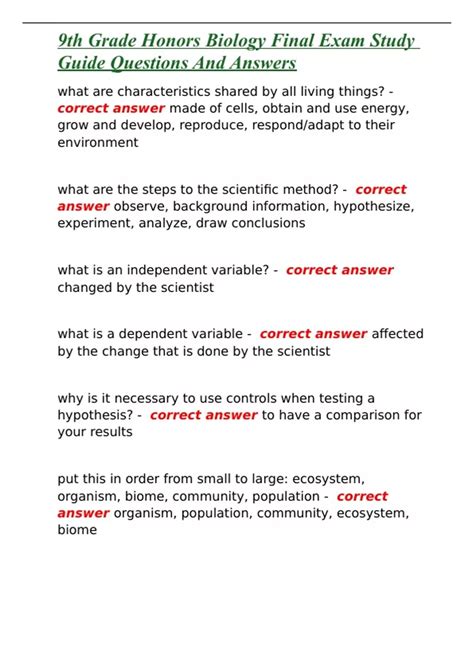 9th grade biology final exam study guide Kindle Editon