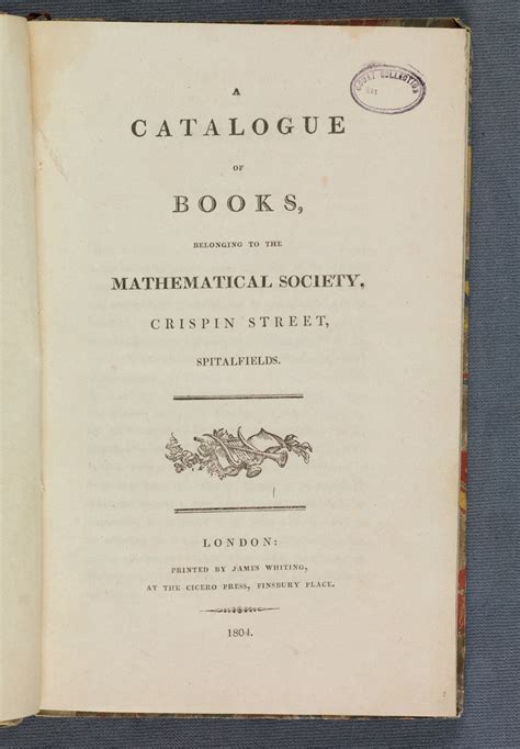 A Catalogue Of Mathematical Books