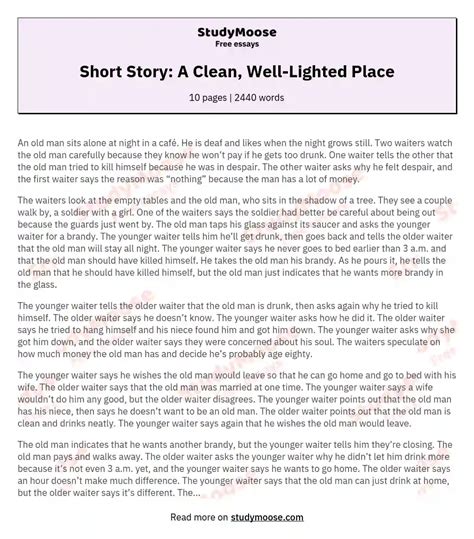 A Clean Well Lighted Place Creative Short Story Reader