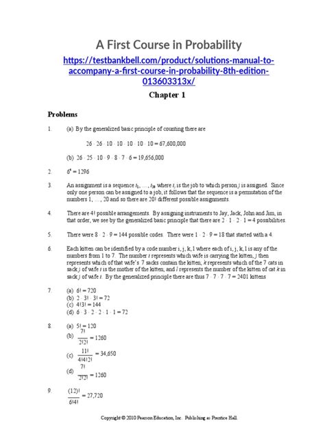 A FIRST COURSE IN PROBABILITY SOLUTIONS MANUAL 8TH EDITION Ebook Kindle Editon