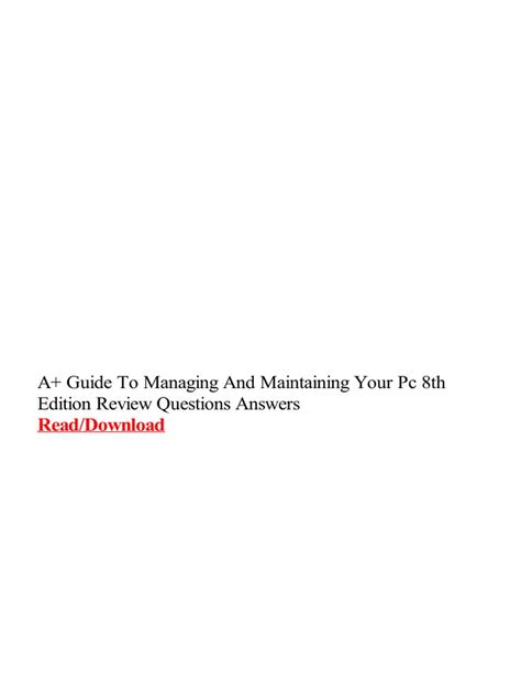 A Guide To Managing Maintaining Your Pc 8th Edition Answer Reader