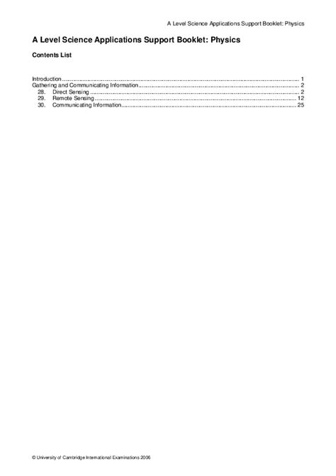 A LEVEL SCIENCE APPLICATIONS SUPPORT BOOKLET PHYSICS Ebook Reader