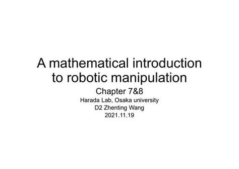 A MATHEMATICAL INTRODUCTION TO ROBOTIC MANIPULATION SOLUTION PDF Kindle Editon