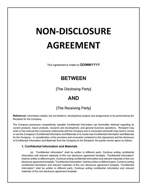A Non Disclosure Agreement Template