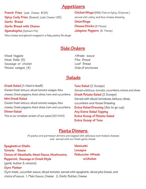 ABC Pizza Land O' Lakes FL Menu