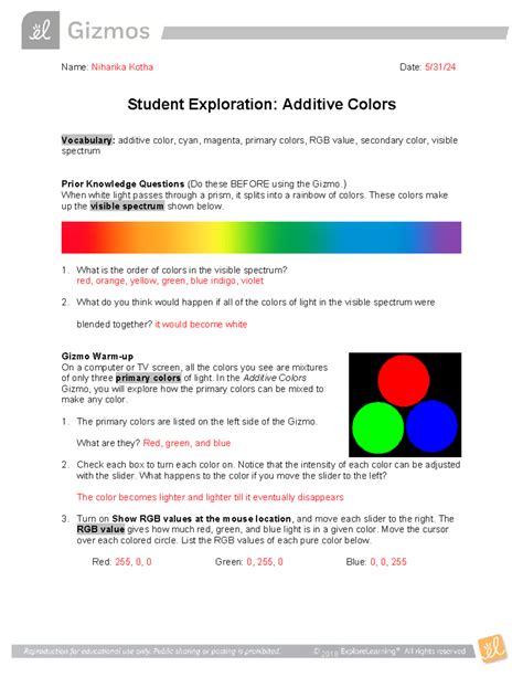 ADDITIVE COLORS GIZMO ANSWER SHEET Ebook Reader