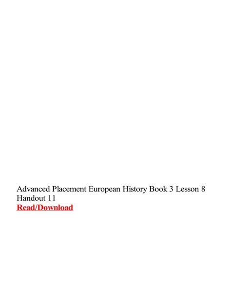 ADVANCED PLACEMENT EUROPEAN HISTORY BOOK 3 LESSON 8 HANDOUT 11 ANSWERS Ebook PDF