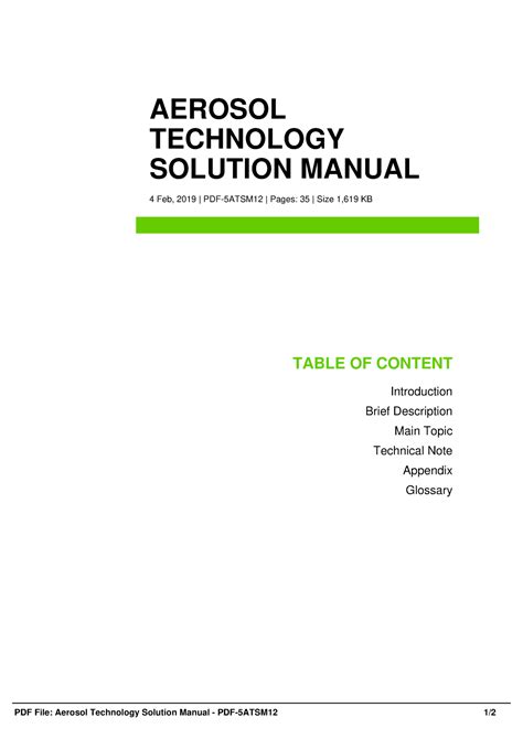 AEROSOL TECHNOLOGY SOLUTION MANUAL Ebook Epub