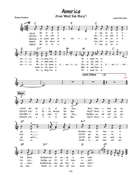 AMERICA FROM WEST SIDE STORY LYRICS AND PIANO Reader