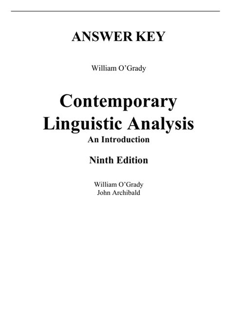 ANSWER KEY FOR CONTEMPORARY LINGUISTIC ANALYSIS Ebook Doc