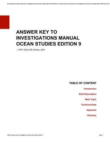 ANSWER KEY TO INVESTIGATIONS MANUAL OCEAN STUDIES EDITION 9 Ebook PDF