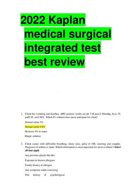 ANSWERS FOR KAPLAN INTEGRATED MED SURG EXAM Ebook Doc