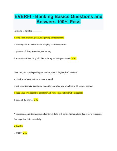 ANSWERS TO EVERFI BANKING Ebook Doc