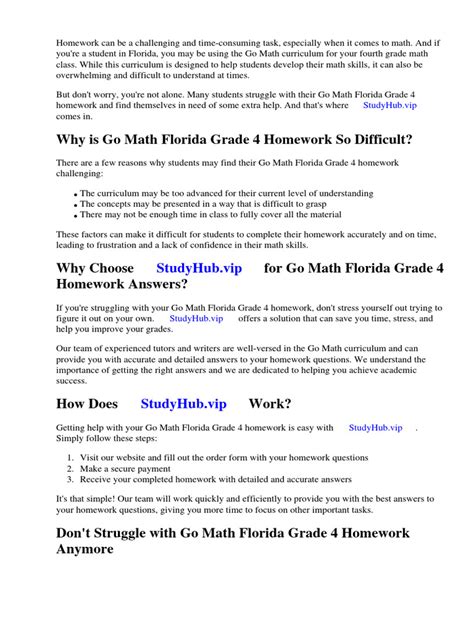 ANSWERS TO GO MATH FLORIDA GRADE 4 Ebook Kindle Editon