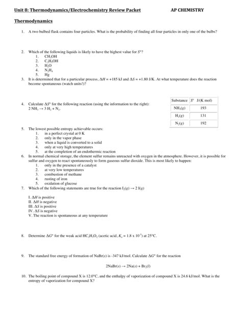 AP Chem Unit 8 Review: Electrochemistry