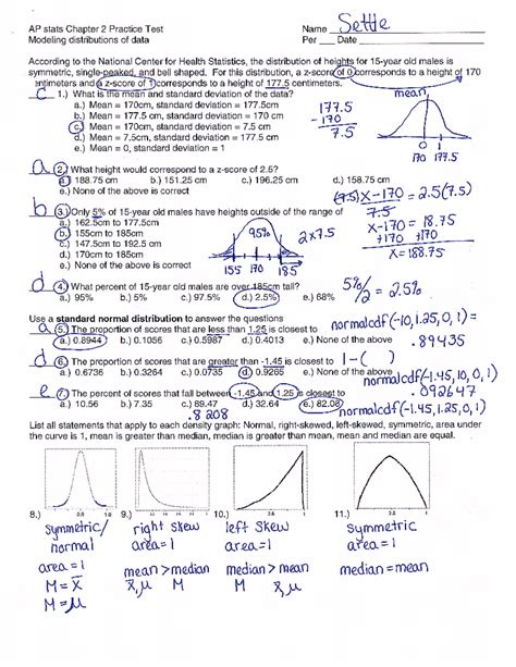 AP Stats Chapter 2 Practice Test: Modeling Distributions of Data