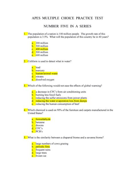 APES MULTIPLE CHOICE ANSWERS FRIEDLAND CH 11 Ebook Doc