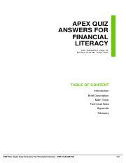 APEX ANSWERS TO FINANCIAL LITERACY Ebook Kindle Editon