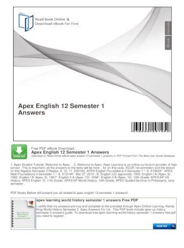 APEX LEARNING ANSWERS ENGLISH 12 SEMESTER 2 Ebook Kindle Editon